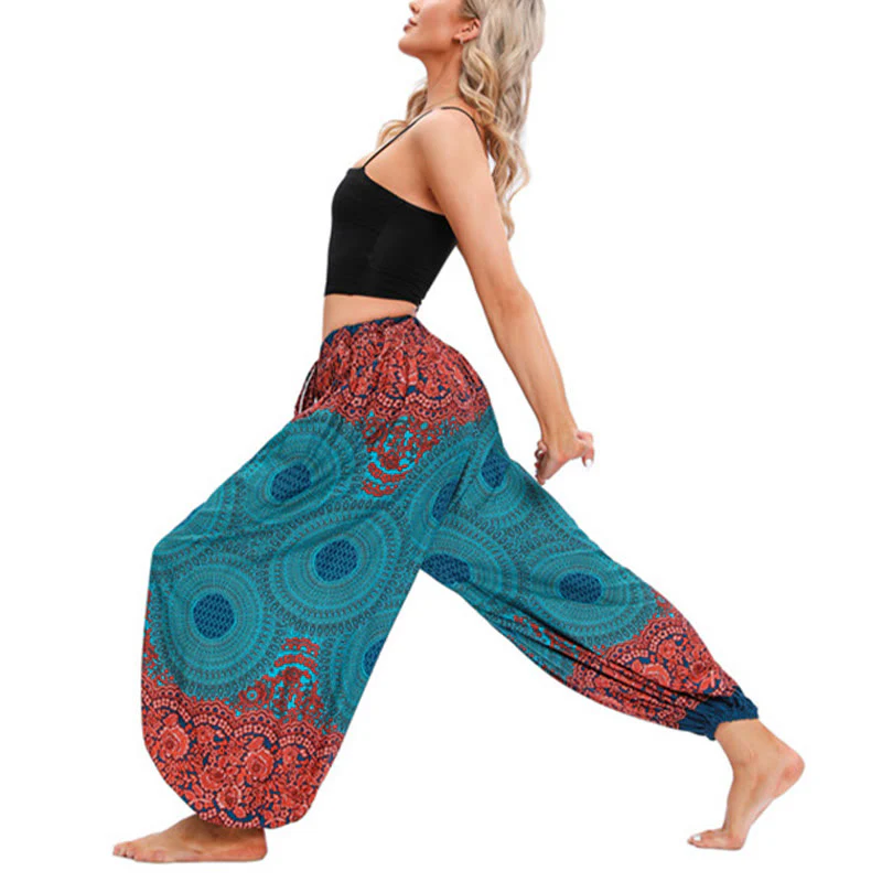 Pantaloni harem con motivo a fiori a forma di cerchio larghi Buddha Stones Pantaloni da yoga da donna - Image 10