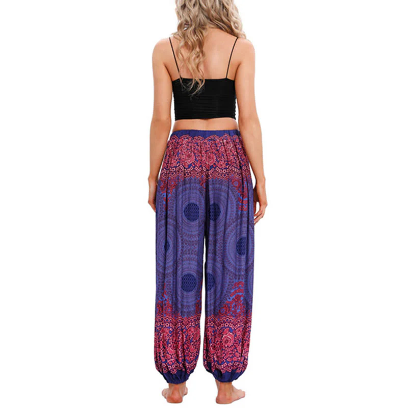 Pantaloni harem con motivo a fiori a forma di cerchio larghi Buddha Stones Pantaloni da yoga da donna - Image 14