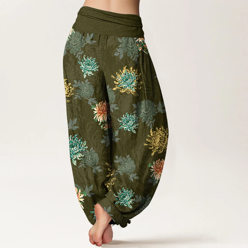 Pantaloni harem da Buddha Stones con elastico in vita, motivo crisantemo, in cotone, vari colori - Image 10