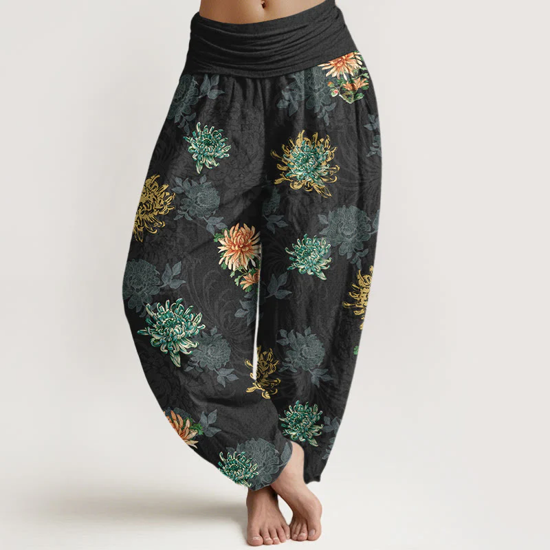 Pantaloni harem da Buddha Stones con elastico in vita, motivo crisantemo, in cotone, vari colori - Image 6