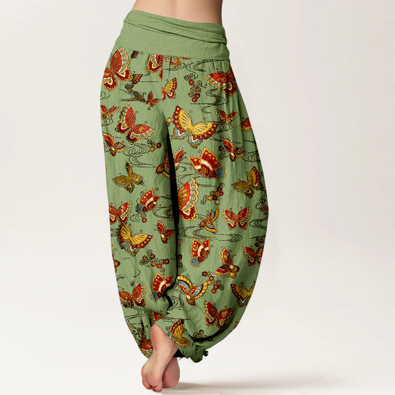 Pantaloni harem da donna con elastico in vita e motivo a farfalla colorata in cotone Buddha Stones - Image 10