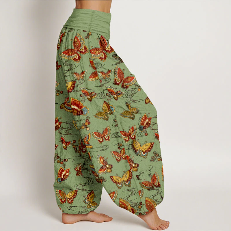 Pantaloni harem da donna con elastico in vita e motivo a farfalla colorata in cotone Buddha Stones - Image 11