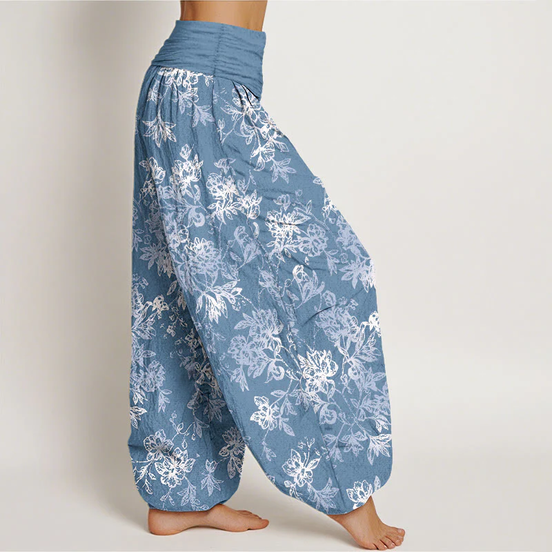 Pantaloni harem da donna con elastico in vita e motivo a petali a strati retrò in cotone Buddha Stones - Image 11