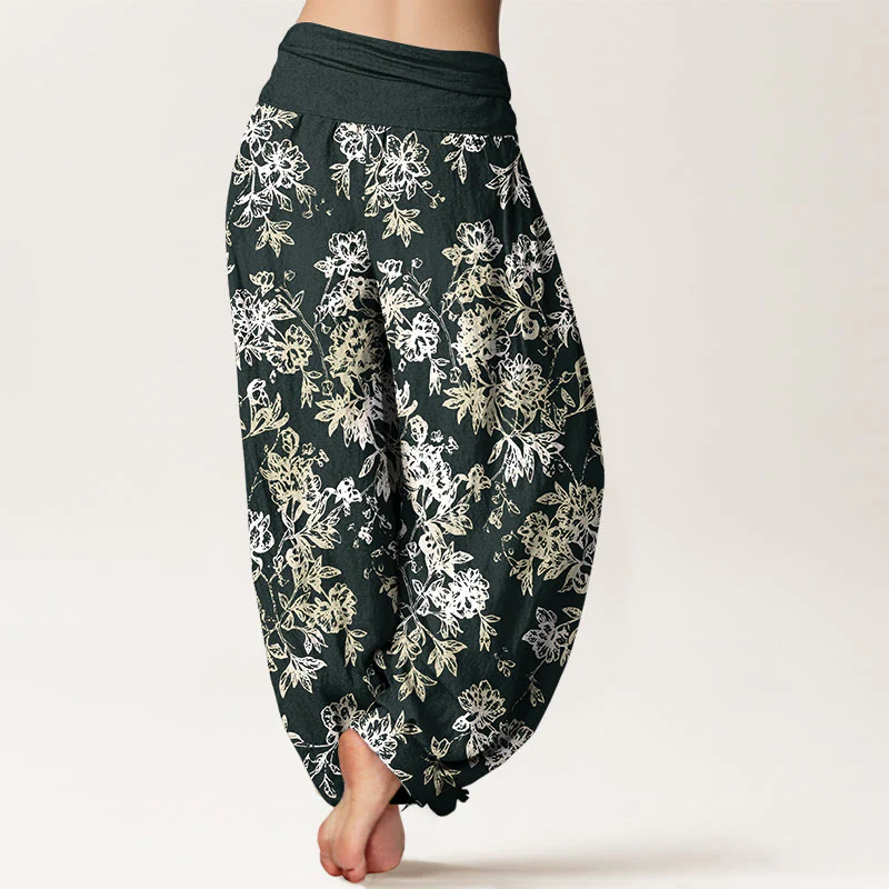 Pantaloni harem da donna con elastico in vita e motivo a petali a strati retrò in cotone Buddha Stones - Image 2