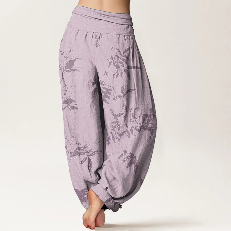Pantaloni harem da donna con elastico in vita e motivo a rami in puro cotone Buddha Stones - Image 10