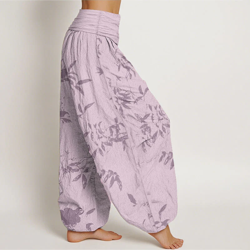 Pantaloni harem da donna con elastico in vita e motivo a rami in puro cotone Buddha Stones - Image 11