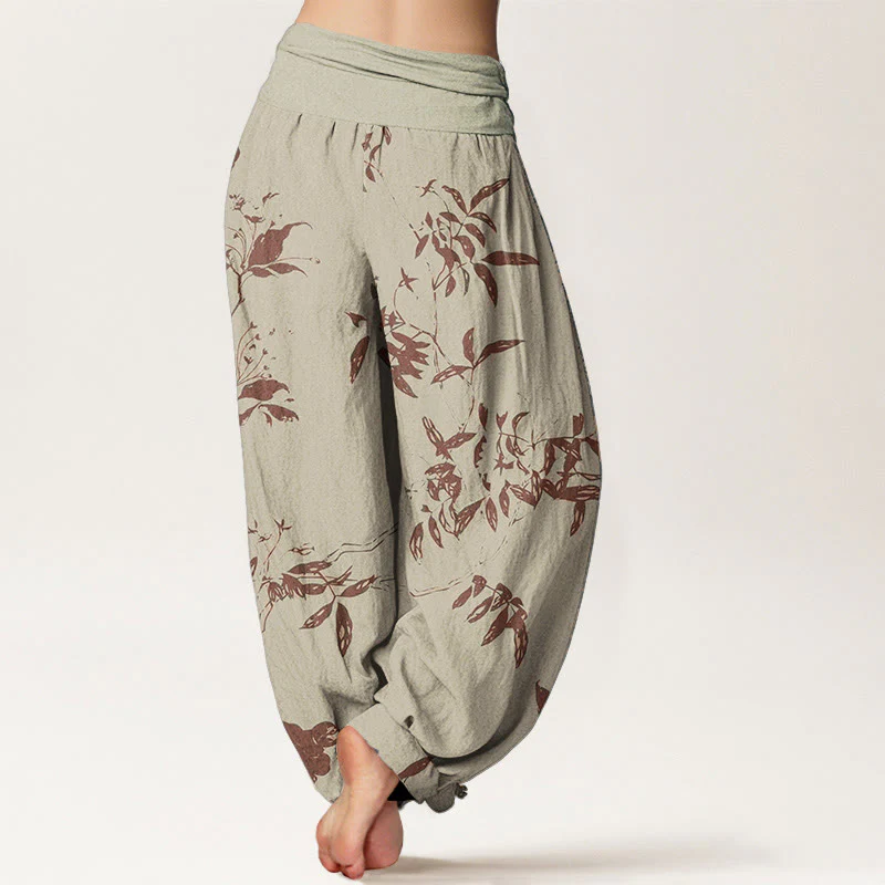 Pantaloni harem da donna con elastico in vita e motivo a rami in puro cotone Buddha Stones - Image 3