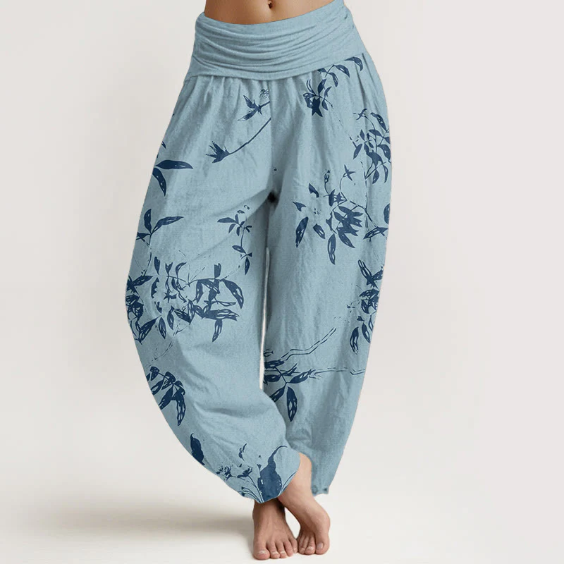 Pantaloni harem da donna con elastico in vita e motivo a rami in puro cotone Buddha Stones - Image 6