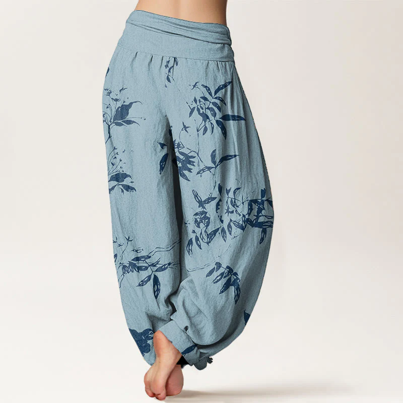 Pantaloni harem da donna con elastico in vita e motivo a rami in puro cotone Buddha Stones - Image 7