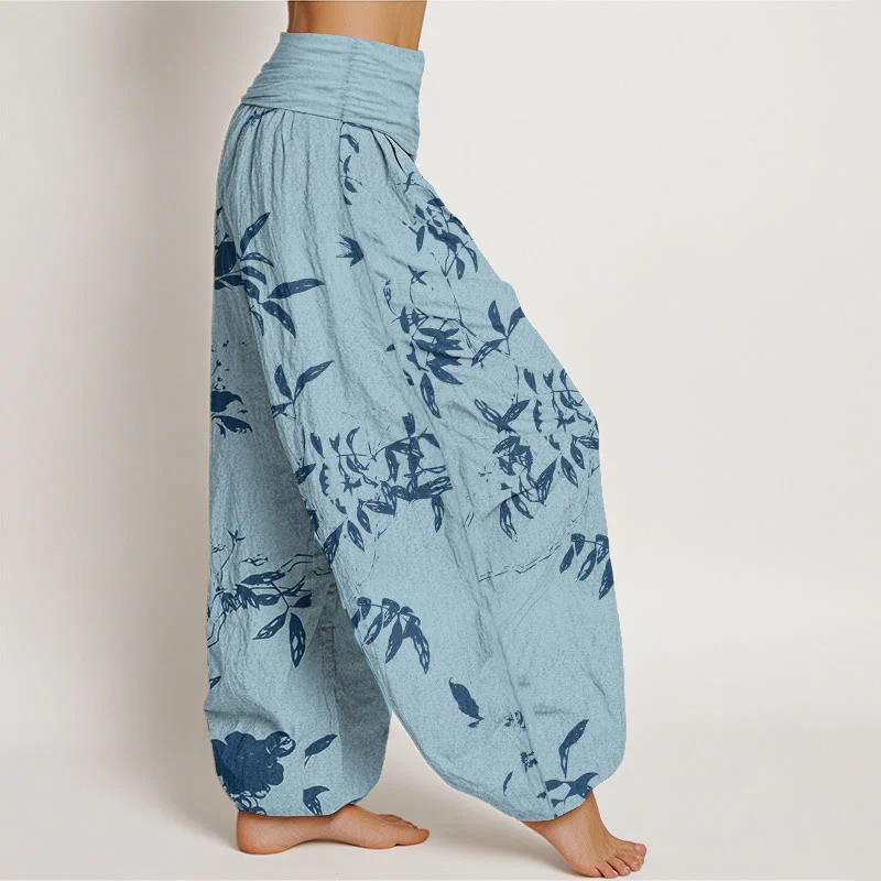Pantaloni harem da donna con elastico in vita e motivo a rami in puro cotone Buddha Stones - Image 8