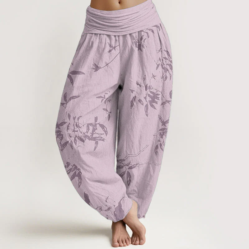 Pantaloni harem da donna con elastico in vita e motivo a rami in puro cotone Buddha Stones - Image 9