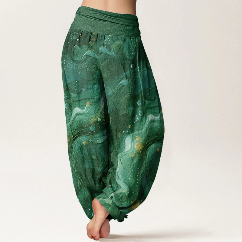 Pantaloni harem da donna con elastico in vita e motivo a stelle dorate oceaniche in cotone Buddha Stones - Image 9