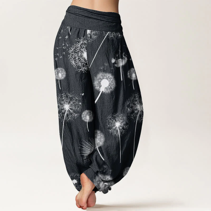 Pantaloni harem da donna con elastico in vita, in cotone, casual, con motivo a tarassaco, motivo Buddha Stones - Image 2