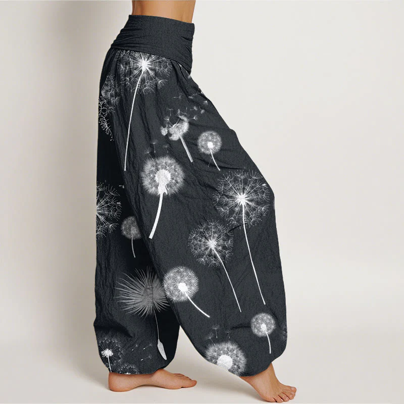 Pantaloni harem da donna con elastico in vita, in cotone, casual, con motivo a tarassaco, motivo Buddha Stones - Image 3