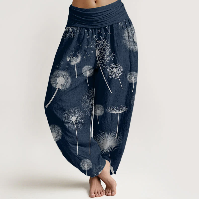 Pantaloni harem da donna con elastico in vita, in cotone, casual, con motivo a tarassaco, motivo Buddha Stones - Image 5