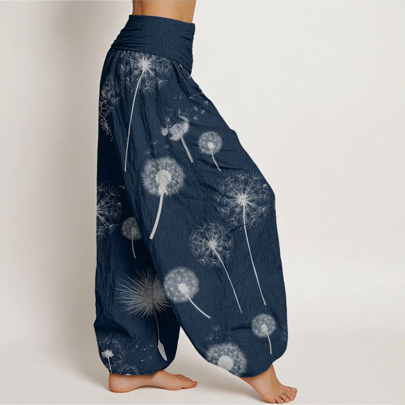 Pantaloni harem da donna con elastico in vita, in cotone, casual, con motivo a tarassaco, motivo Buddha Stones - Image 7