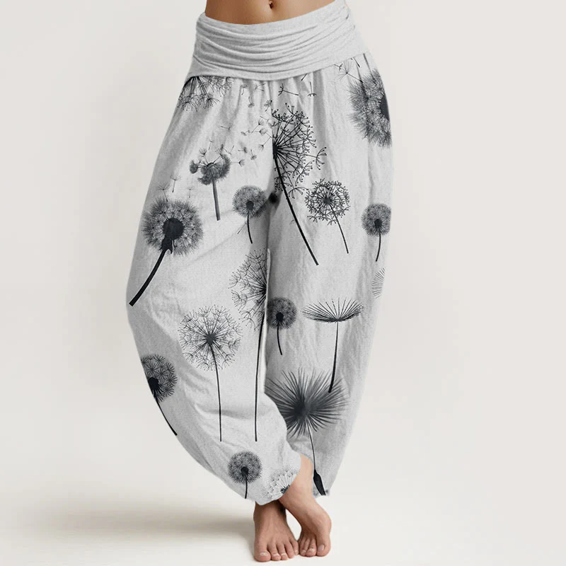 Pantaloni harem da donna con elastico in vita, in cotone, casual, con motivo a tarassaco, motivo Buddha Stones - Image 8