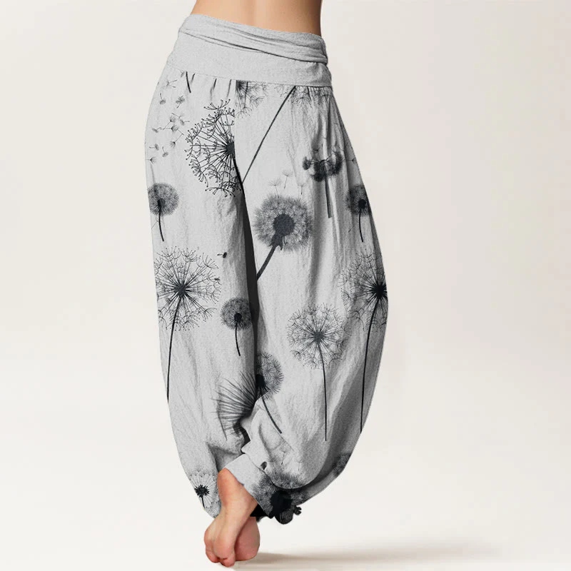 Pantaloni harem da donna con elastico in vita, in cotone, casual, con motivo a tarassaco, motivo Buddha Stones - Image 9