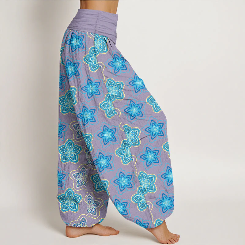 Pantaloni harem da donna con elastico in vita e motivo floreale a cinque petali in cotone con motivo Buddha Stones - Image 11