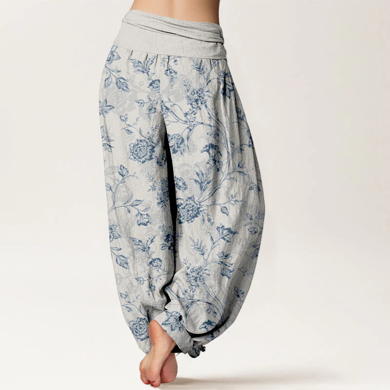 Pantaloni harem da donna con elastico in vita e motivo floreale in cotone a copertura totale Buddha Stones - Image 10