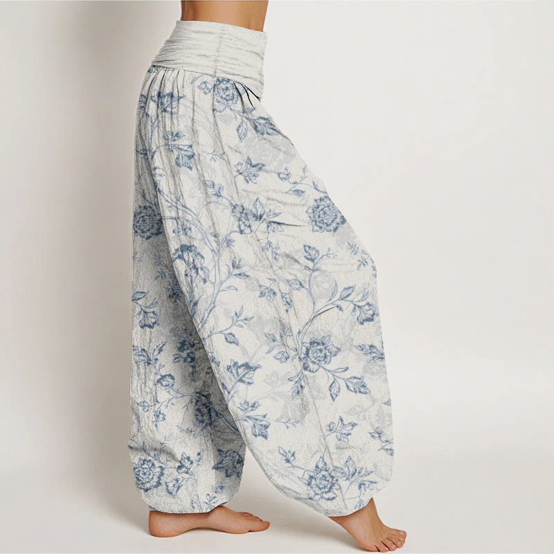 Pantaloni harem da donna con elastico in vita e motivo floreale in cotone a copertura totale Buddha Stones - Image 11