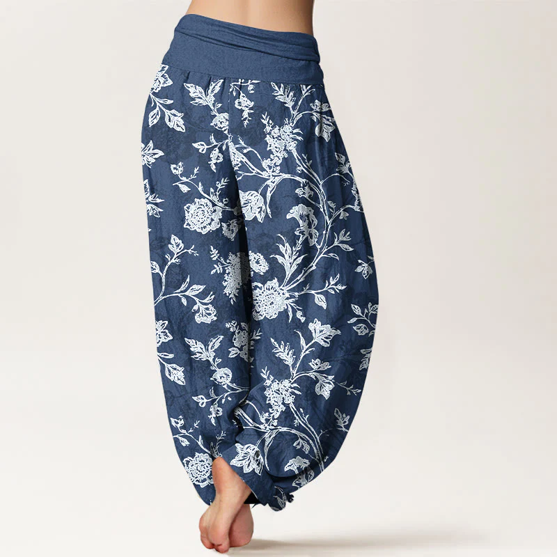 Pantaloni harem da donna con elastico in vita e motivo floreale in cotone a copertura totale Buddha Stones - Image 2