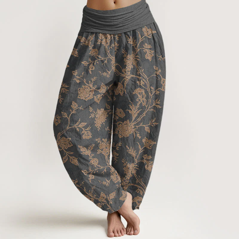 Pantaloni harem da donna con elastico in vita e motivo floreale in cotone a copertura totale Buddha Stones - Image 6