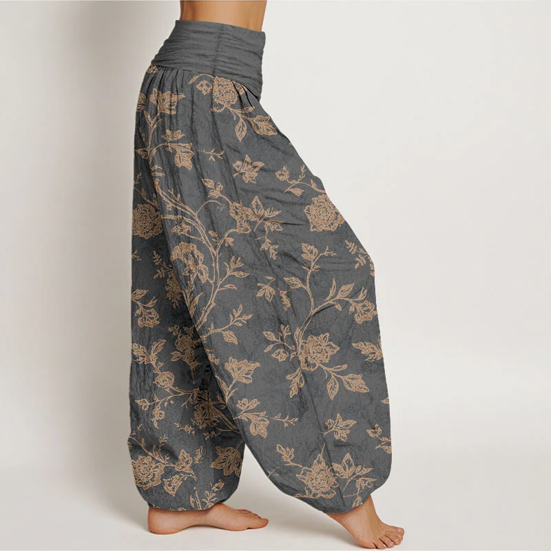 Pantaloni harem da donna con elastico in vita e motivo floreale in cotone a copertura totale Buddha Stones - Image 8