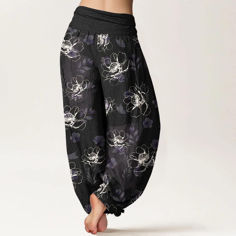 Pantaloni harem da donna con elastico in vita e motivo floreale retrò in cotone Buddha Stones - Image 2
