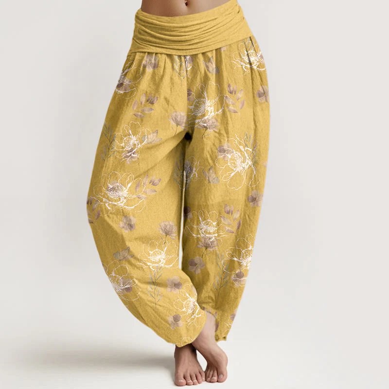 Pantaloni harem da donna con elastico in vita e motivo floreale retrò in cotone Buddha Stones - Image 6