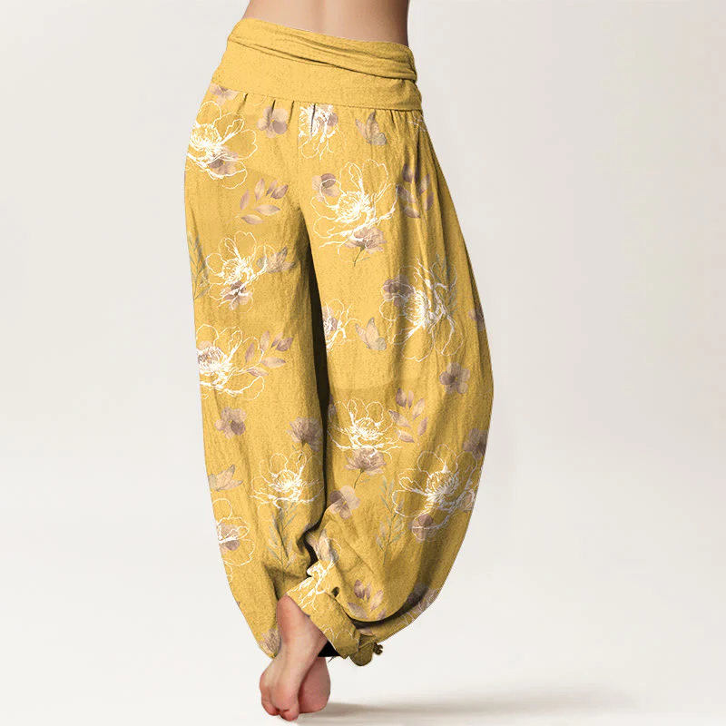 Pantaloni harem da donna con elastico in vita e motivo floreale retrò in cotone Buddha Stones - Image 7