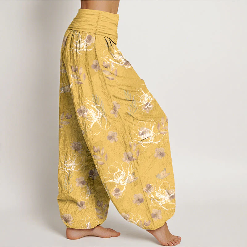 Pantaloni harem da donna con elastico in vita e motivo floreale retrò in cotone Buddha Stones - Image 8