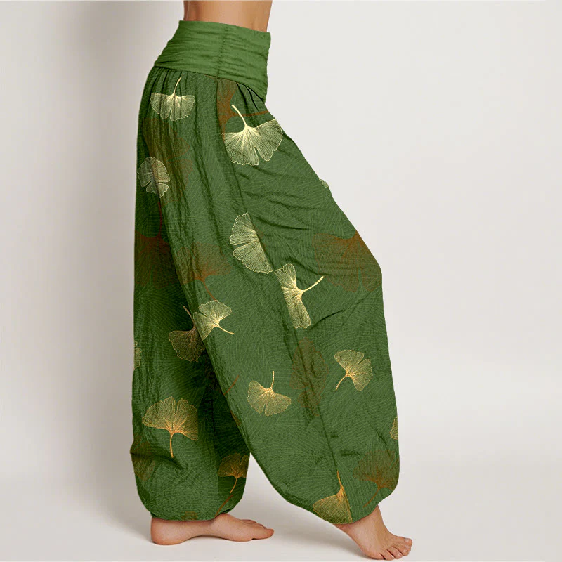 Pantaloni harem da donna con elastico in vita e motivo ginkgo in cotone Buddha Stones - Image 8
