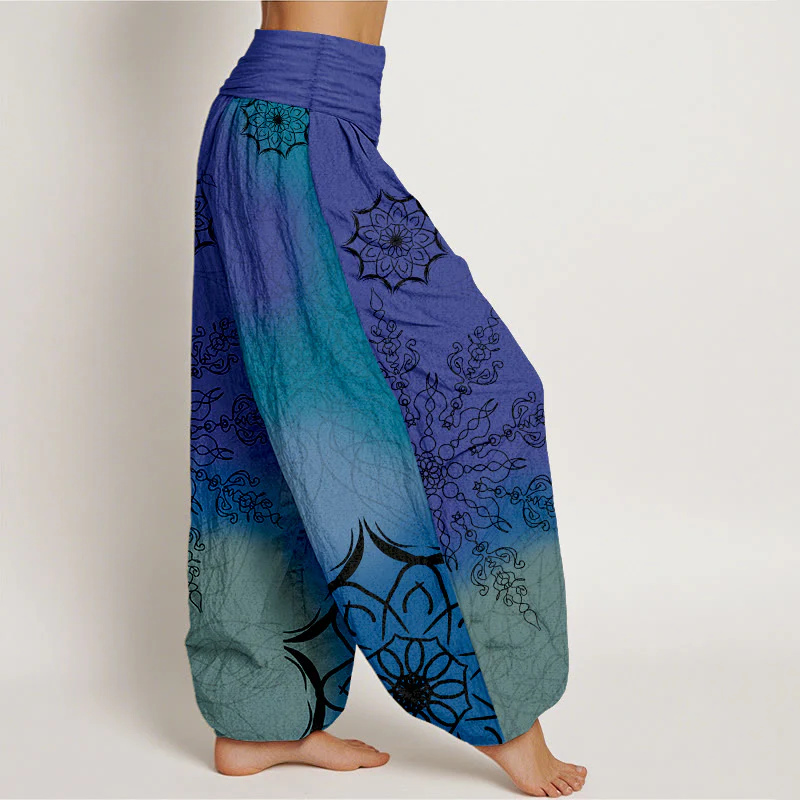 Pantaloni harem da donna con elastico in vita e motivo mandala in cotone dai colori vivaci, con Buddha Stones - Image 11