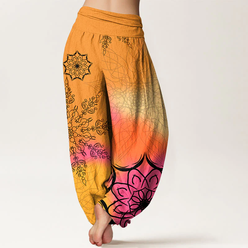 Pantaloni harem da donna con elastico in vita e motivo mandala in cotone dai colori vivaci, con Buddha Stones - Image 7