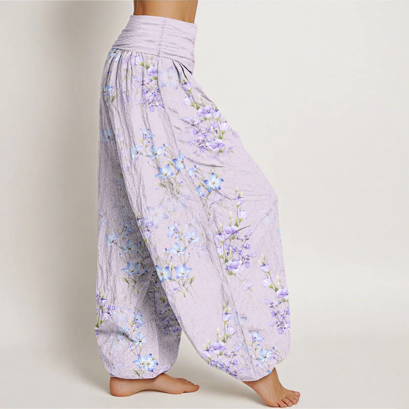 Pantaloni harem da donna con elastico in vita, in cotone, a forma di stella, a forma di tromba, con motivo floreale, motivo Buddha Stones - Image 11