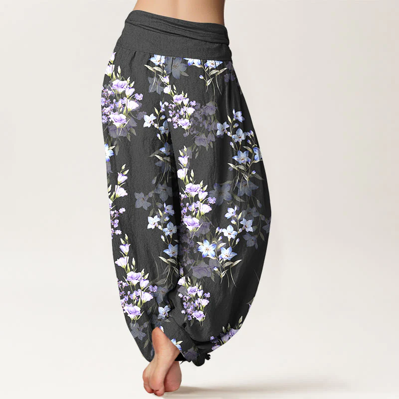 Pantaloni harem da donna con elastico in vita, in cotone, a forma di stella, a forma di tromba, con motivo floreale, motivo Buddha Stones - Image 2