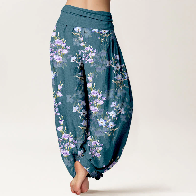 Pantaloni harem da donna con elastico in vita, in cotone, a forma di stella, a forma di tromba, con motivo floreale, motivo Buddha Stones - Image 7