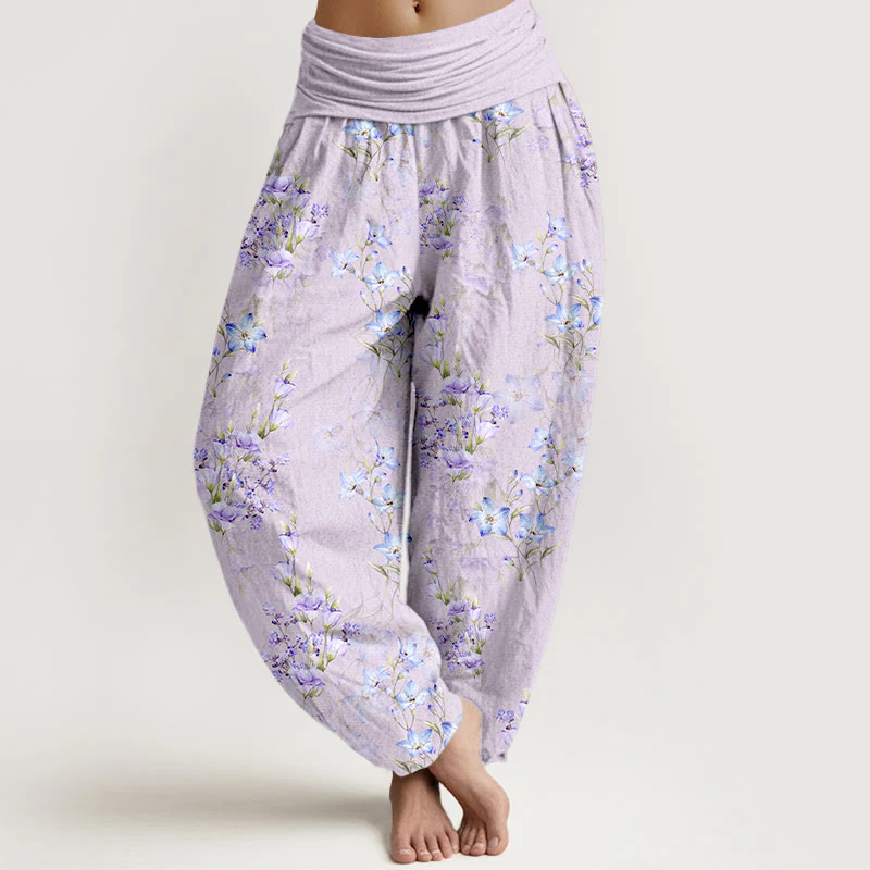 Pantaloni harem da donna con elastico in vita, in cotone, a forma di stella, a forma di tromba, con motivo floreale, motivo Buddha Stones - Image 9