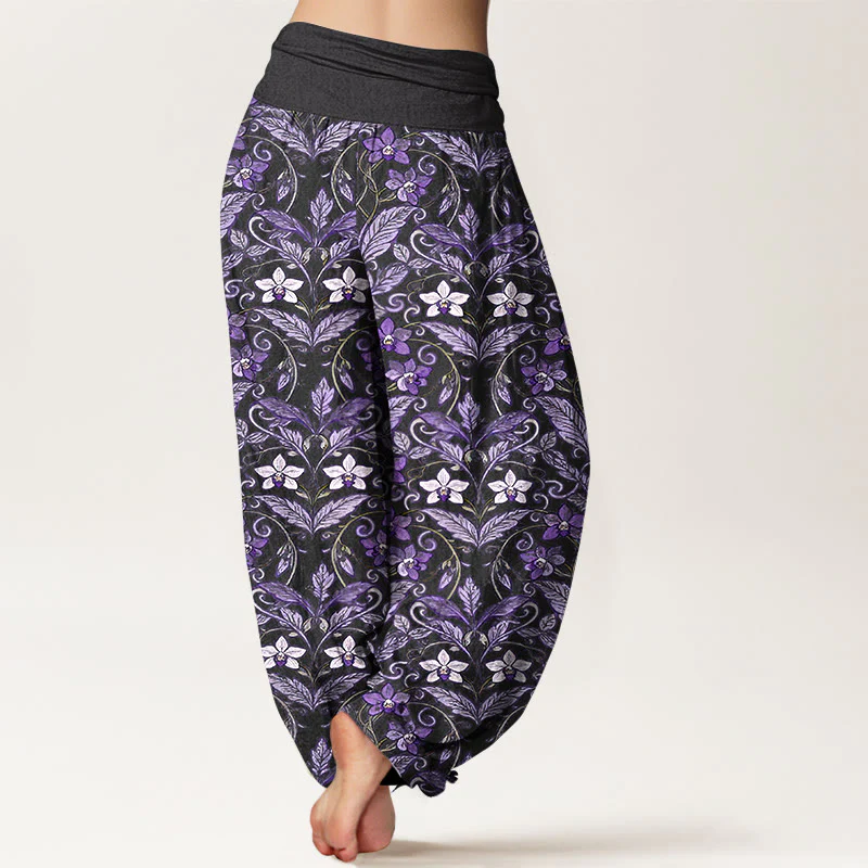 Pantaloni harem da donna con elastico in vita, in cotone, a forma di stella, con motivo a fiori e foglie, motivo Buddha Stones - Image 10