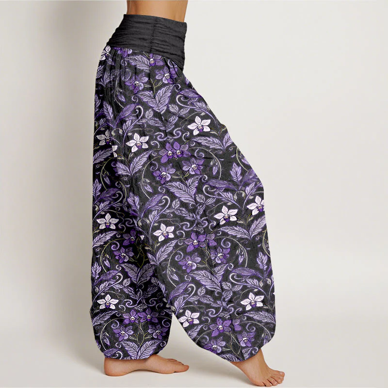 Pantaloni harem da donna con elastico in vita, in cotone, a forma di stella, con motivo a fiori e foglie, motivo Buddha Stones - Image 11
