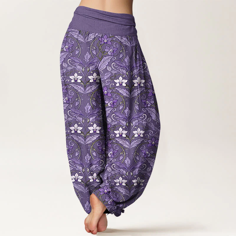 Pantaloni harem da donna con elastico in vita, in cotone, a forma di stella, con motivo a fiori e foglie, motivo Buddha Stones - Image 13