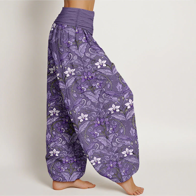 Pantaloni harem da donna con elastico in vita, in cotone, a forma di stella, con motivo a fiori e foglie, motivo Buddha Stones - Image 14