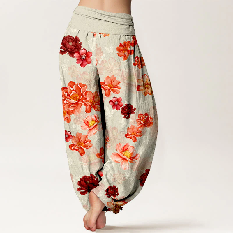 Pantaloni harem da donna con elastico in vita, in cotone con motivo floreale dai colori intensi, Buddha Stones - Image 10