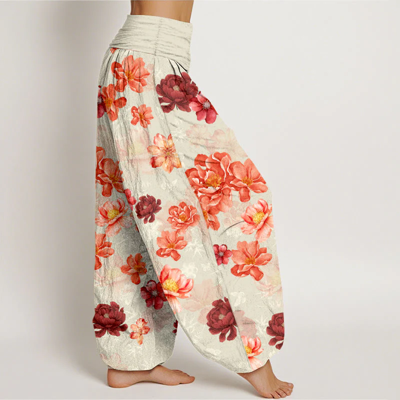 Pantaloni harem da donna con elastico in vita, in cotone con motivo floreale dai colori intensi, Buddha Stones - Image 11