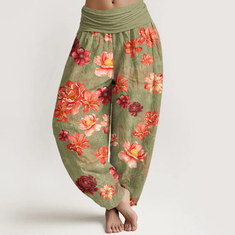 Pantaloni harem da donna con elastico in vita, in cotone con motivo floreale dai colori intensi, Buddha Stones - Image 6