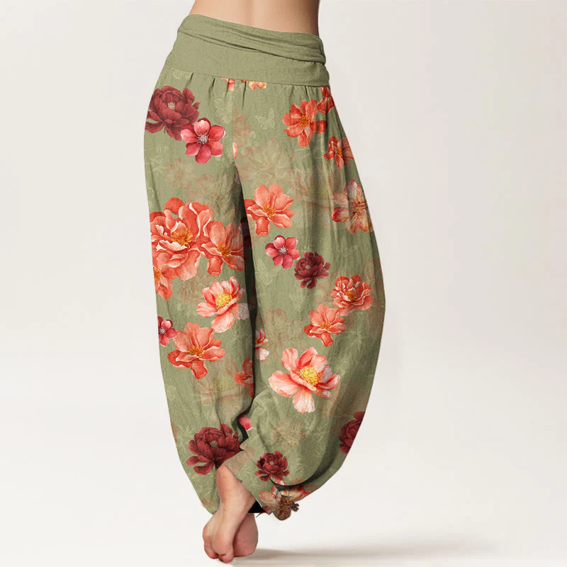 Pantaloni harem da donna con elastico in vita, in cotone con motivo floreale dai colori intensi, Buddha Stones - Image 7