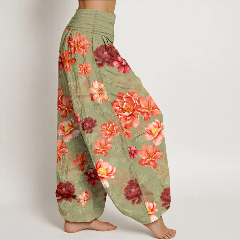 Pantaloni harem da donna con elastico in vita, in cotone con motivo floreale dai colori intensi, Buddha Stones - Image 8