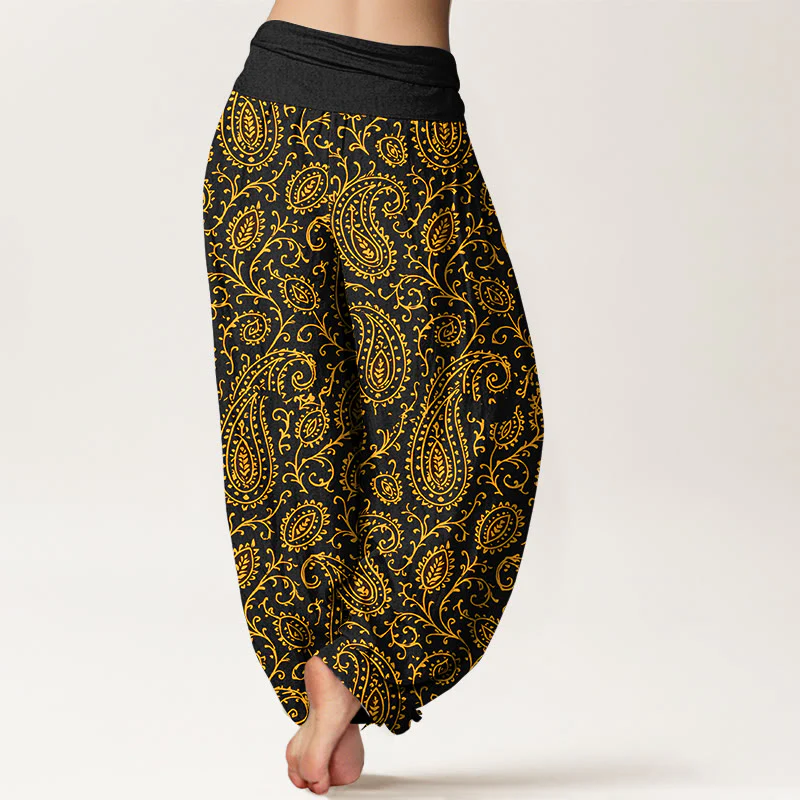 Pantaloni harem da donna con elastico in vita, in cotone con motivo paisley dai colori vivaci, modello Buddha Stones - Image 10