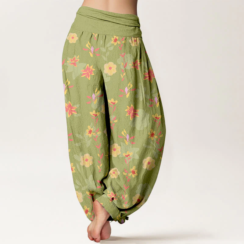 Pantaloni harem da donna con elastico in vita, in cotone, semplici e rinfrescanti, con motivo a fiori e foglie, modello Buddha Stones - Image 10